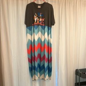 Gray and Multicolor Graphic Maxi Dress
